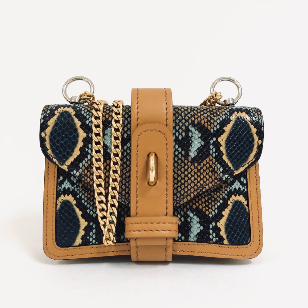 Chloe Mini Aby Chain Snake Python Print Brown Lea… - image 1